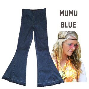 MUMU BLUE Pull-On Berkeley Bells Flare Bell Bottom Jeans Raw Hem - Women's M